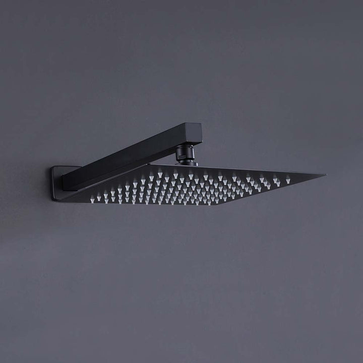 Matte black square shower head mounted on wall