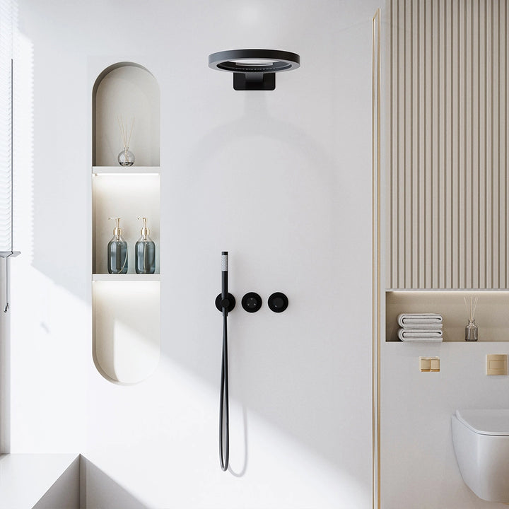 Matte black wall mounted shower system with handheld wand
