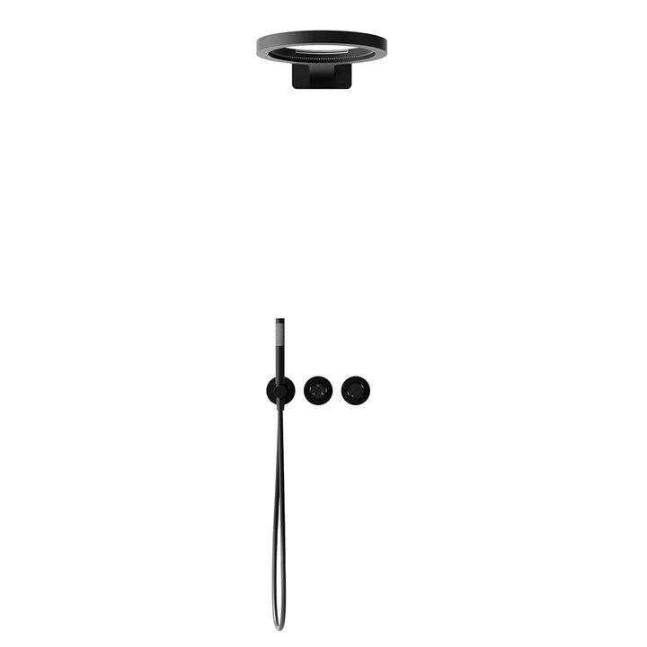 Matte black wall mounted shower system with handheld