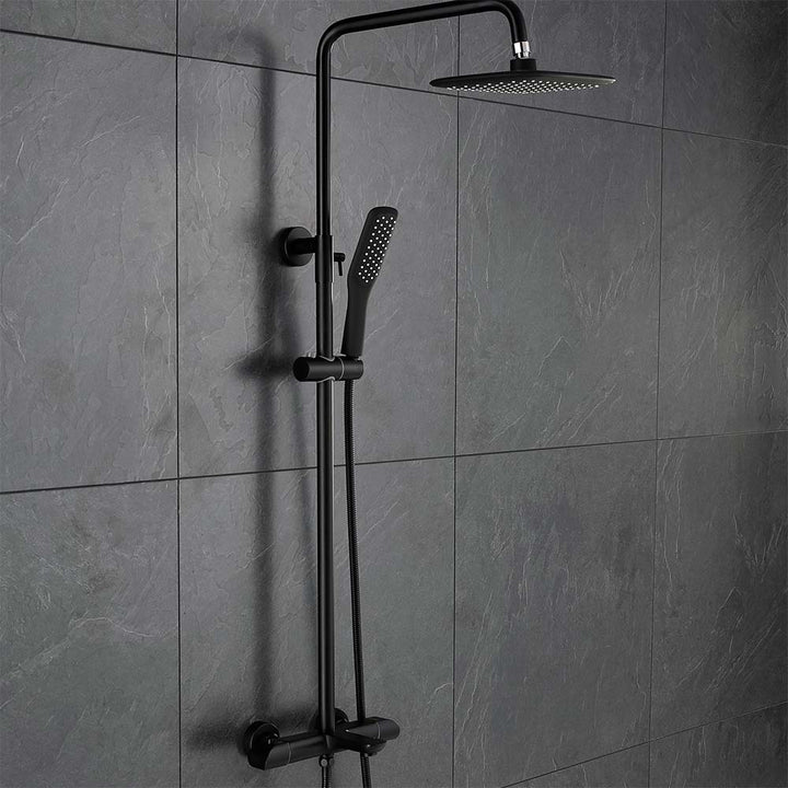 Matte black wall mounted shower system