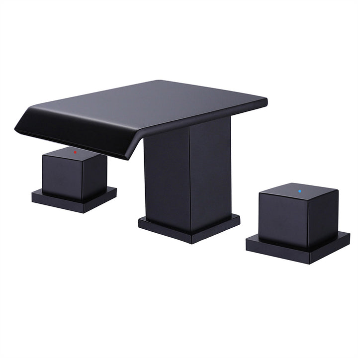 Matte black waterfall bathroom faucet white background