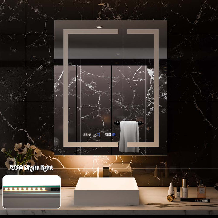 LED medicine cabinet with 3000K warm night light and smart display