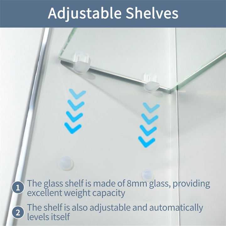 Adjustable 8mm glass shelves in medicine cabinet