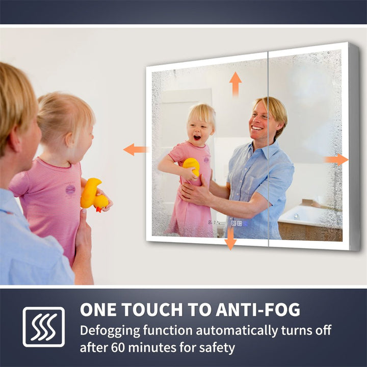 Medicine cabinet with anti-fog function and 60-minute auto shut-off