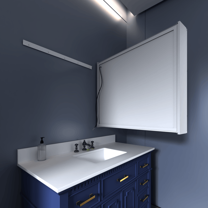 Back view of medicine cabinet showing wall mount installation setup