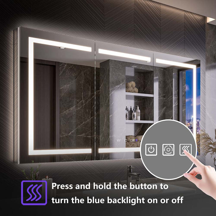 Medicine cabinet blue backlight touch control button