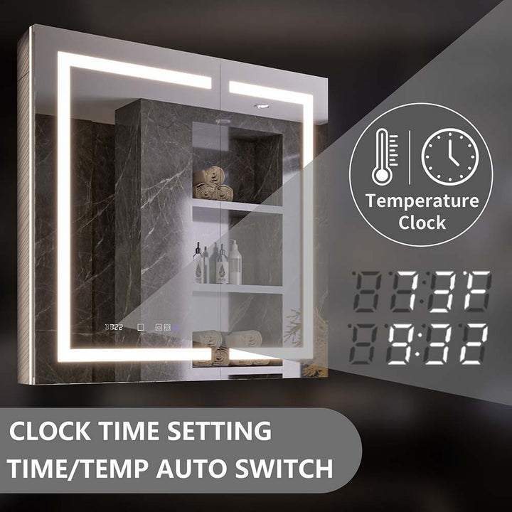 LED medicine cabinet with digital clock and temperature display