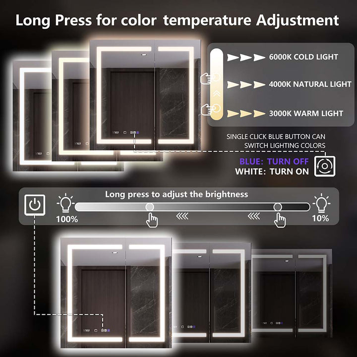 Adjustable color temp and brightness on LED medicine cabinet