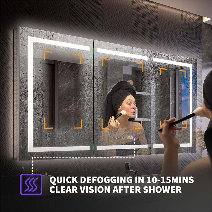 Medicine cabinet with quick defogging after shower