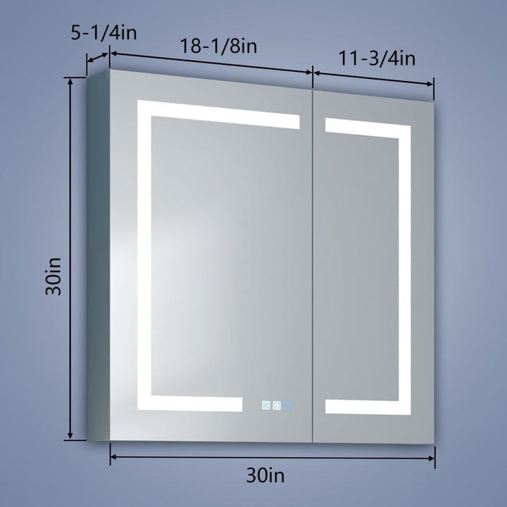 30x30 inch medicine cabinet with LED mirror and size dimensions