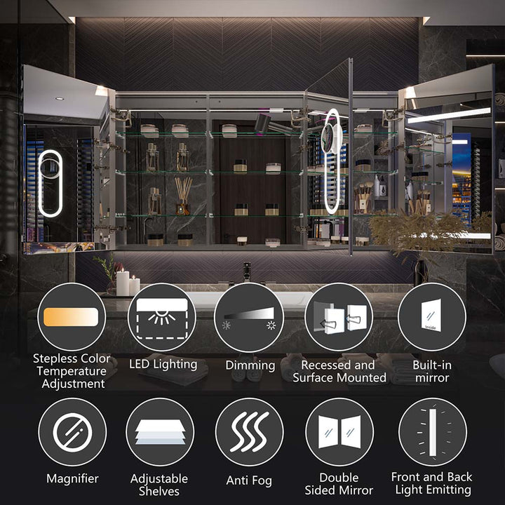 Medicine cabinet with USB, mirror, shelves and lighting