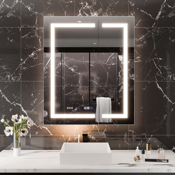 Frameless LED medicine cabinet with anti-fog mirror and night light