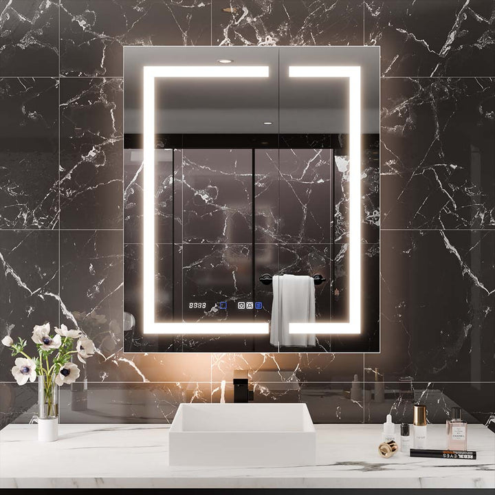 Frameless LED medicine cabinet with anti-fog mirror and night light