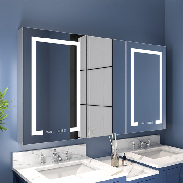 Tri-view LED medicine cabinet with mirror lighting