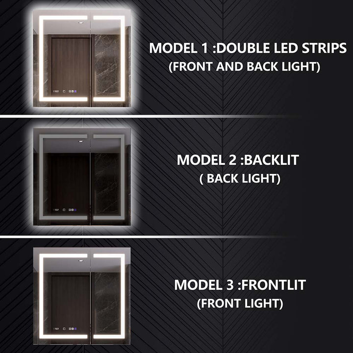 Three lighting modes on modern LED medicine cabinet.