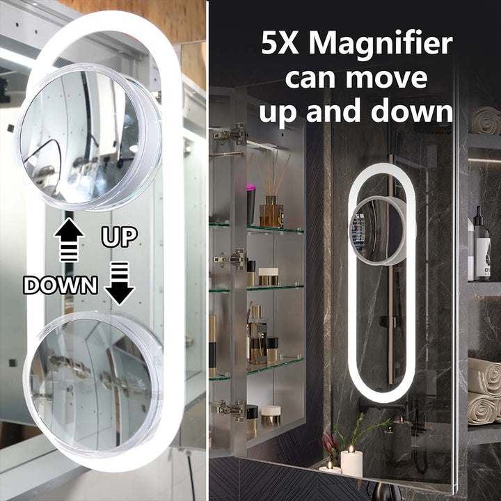 Medicine Cabinet with sliding 5× magnifier mirror