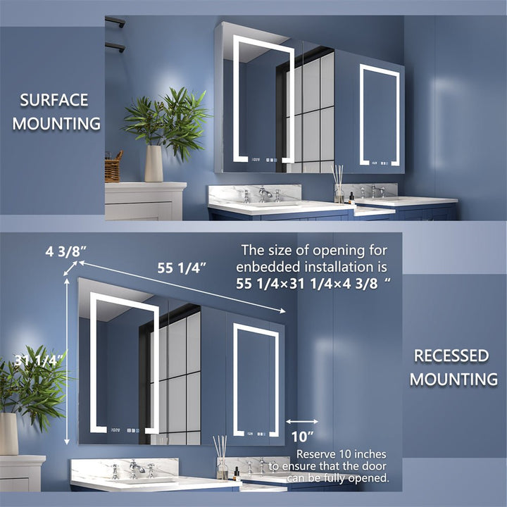 Medicine cabinet surface and recessed installation