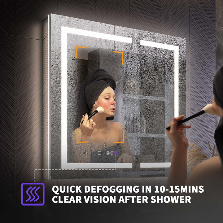 Medicine Cabinet with anti-fog feature clearing mirror after shower