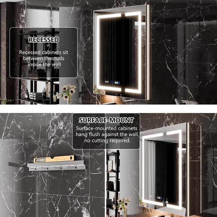 LED medicine cabinet with recessed and surface-mount options
