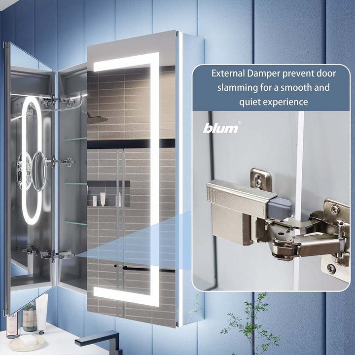Medicine cabinet with Blum soft-close hinge system