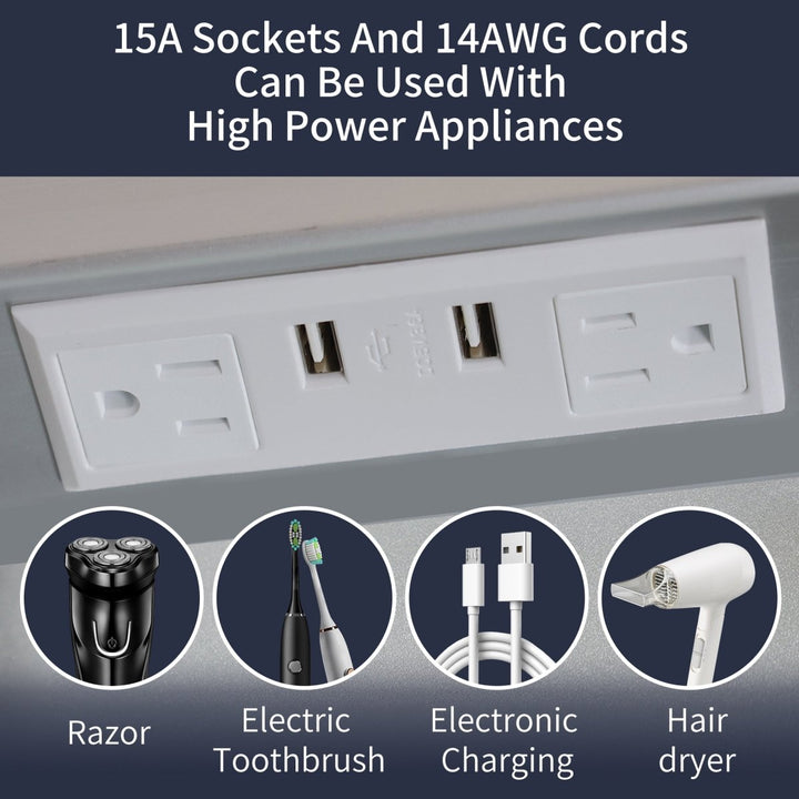 Medicine cabinet with USB and 15A outlet for high power devices