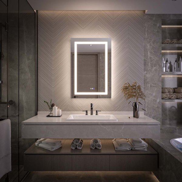 Medicine cabinet with backlight LED mirror in bathroom night scene