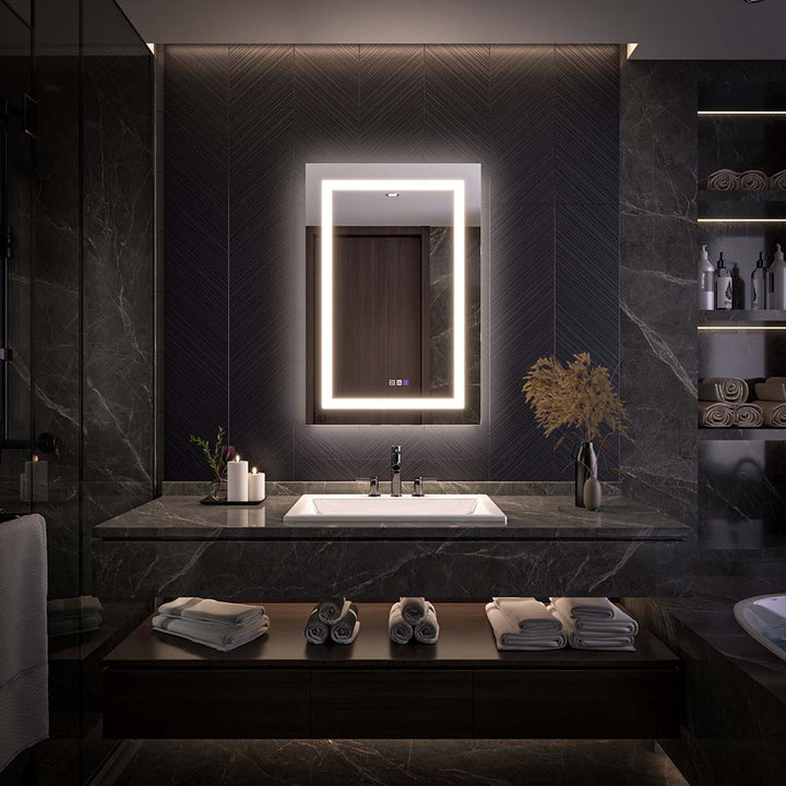 Medicine cabinet with backlight LED mirror front view night bathroom