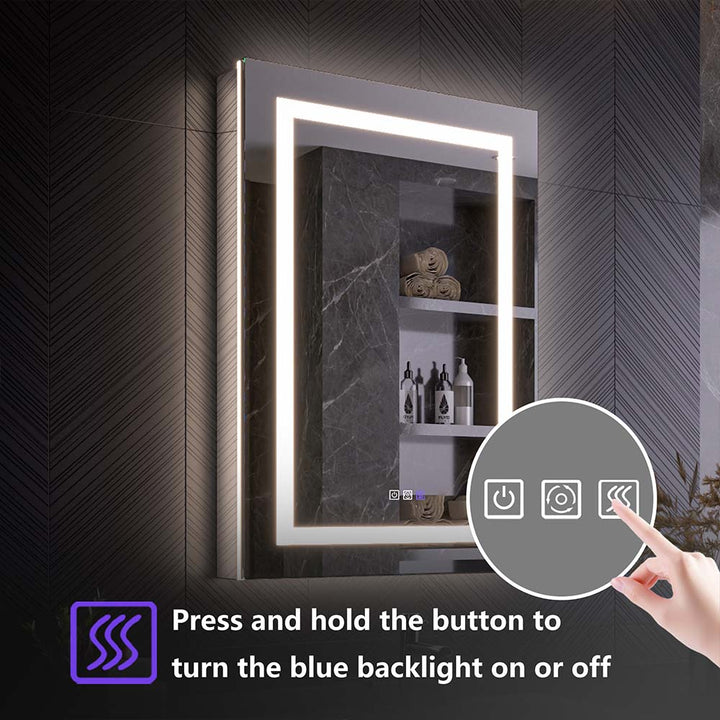 Medicine cabinet with backlight touch button to control blue light