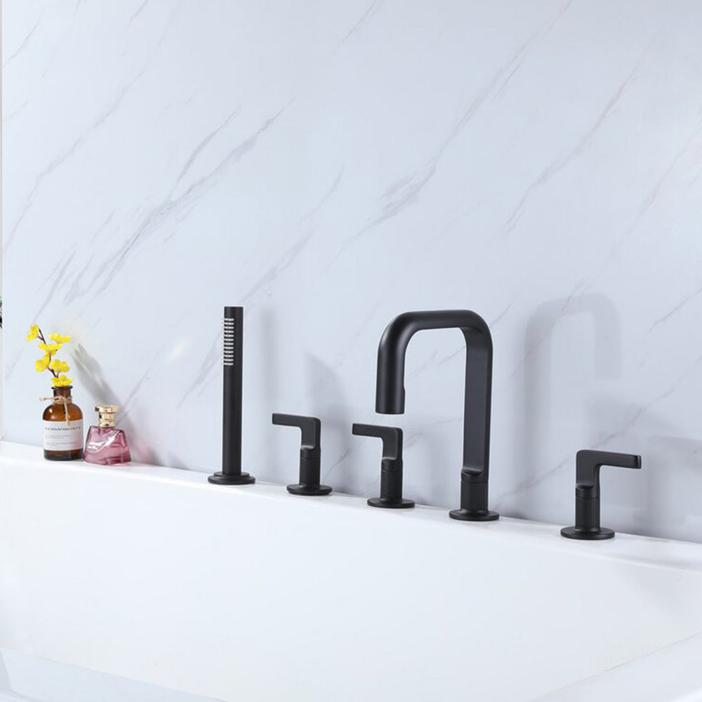 Modern Triple Handle Deck Mounted Tub Faucet with Handshower – Modland