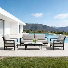 Modern 4-Piece Aluminum Patio Set with Sintered Stone Coffee Table