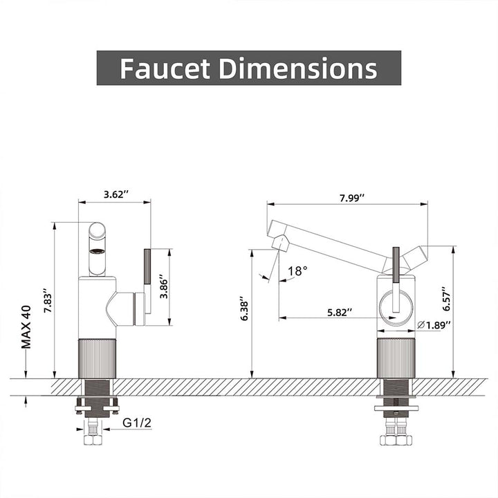 Bathroom faucet dimensions and installation diagram