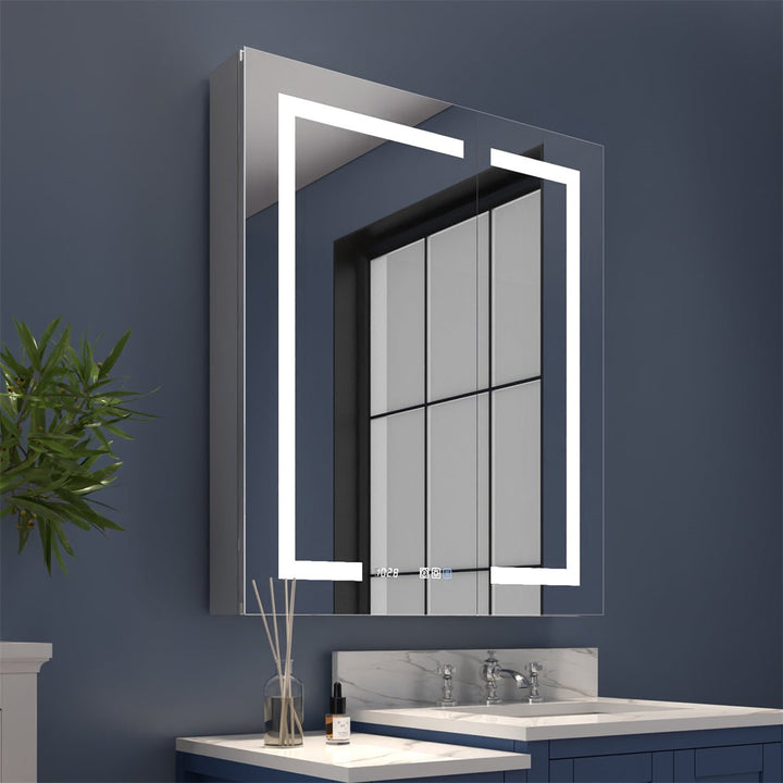 Front view of 30x36 inch modern LED bathroom medicine cabinet with illuminated mirror