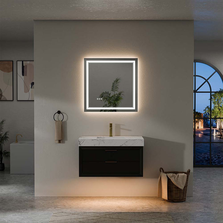 LED bathroom vanity in night scene with wall-mounted design