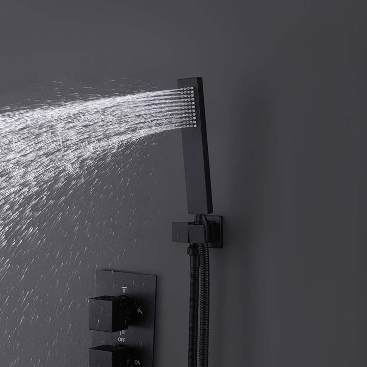 Modern black shower system with handheld spray