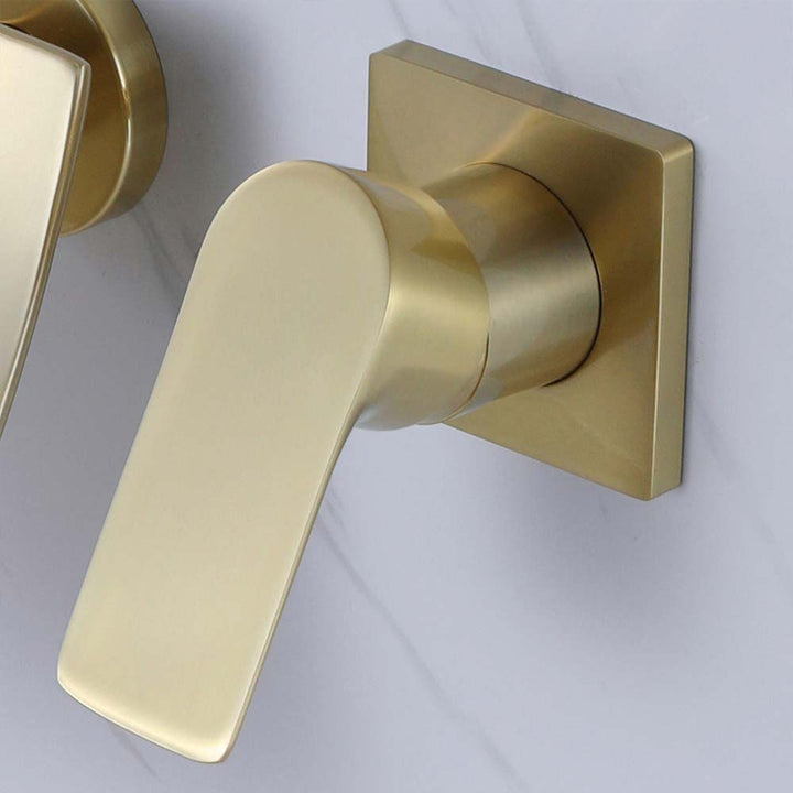 Modern brushed gold bathroom faucet handle with square wall mount