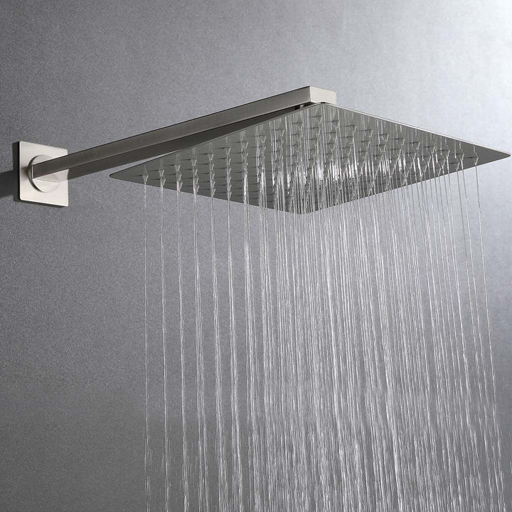 Modern brushed nickel shower system with handheld sprayer