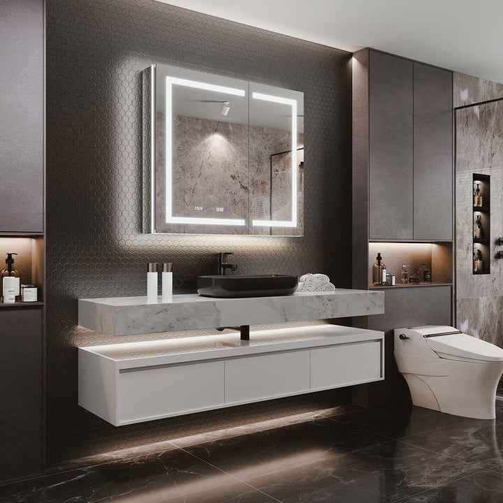 Modern double door bathroom mirror backlight