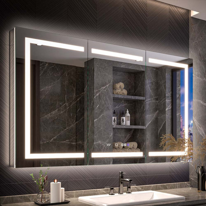 LED medicine cabinet with mirror and night city view