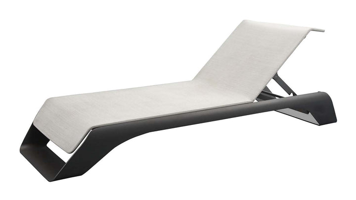 Modern outdoor lounger with adjustable backrest, sleek poolside recliner for relaxation