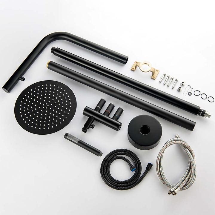 Full set of modern black outdoor shower system parts