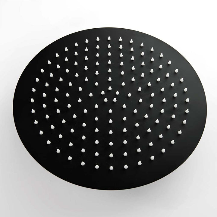 Black round showerhead for modern outdoor shower system
