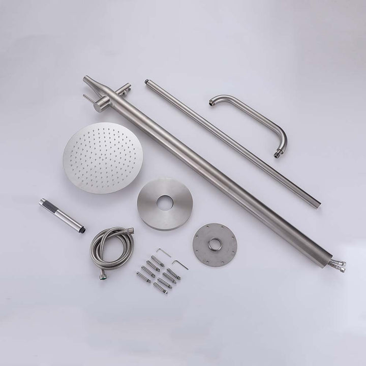 Complete modern outdoor shower system kit with accessories