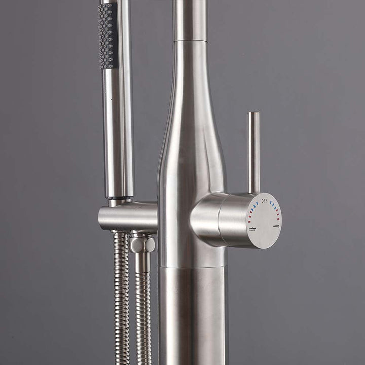 Temperature control and hose detail of outdoor shower system