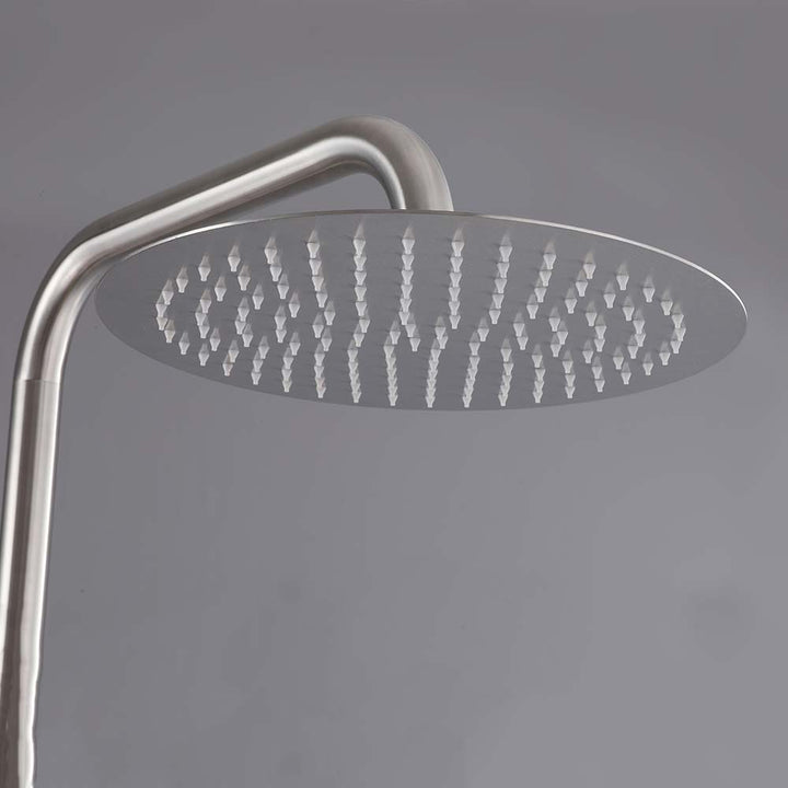 Rain showerhead detail of modern outdoor shower system