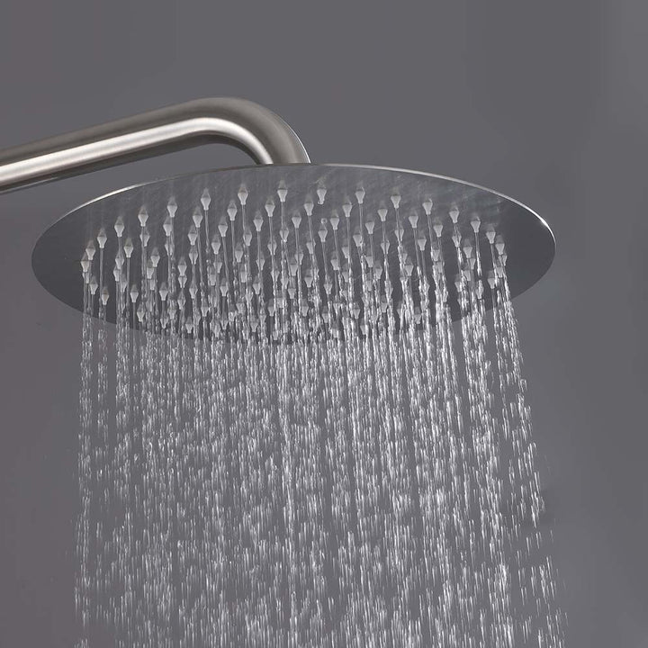 Rainfall shower spray effect on outdoor shower system