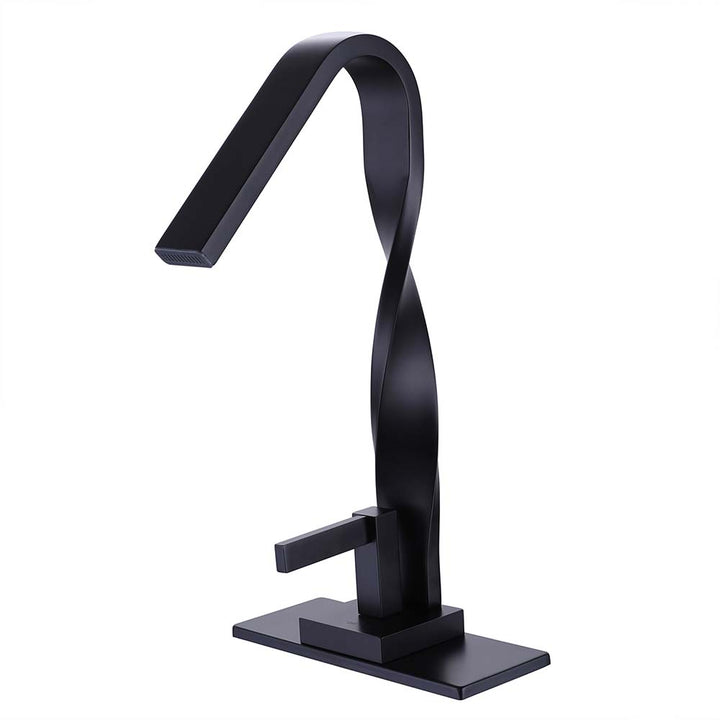 Modern black twisted faucet with single-hole deck mount
