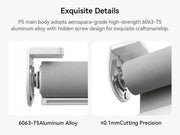 Close-up views of the MODLAND P5 roller shade aluminum end brackets and fabric-covered roller.