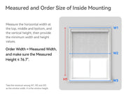 Inside-mount measurement diagram for MODLAND P5 roller shades, marking window widths and height.
