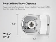MODLAND P5 roller shade end-bracket diagram showing mounting dimensions and required installation clearance.