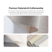 P7 roller shade fabric close-ups showing woven texture, mesh layers and rolled material samples.
